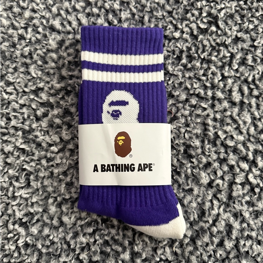 Men’s A Bathing Ape Socks, BAPE, Purple & White, NEW